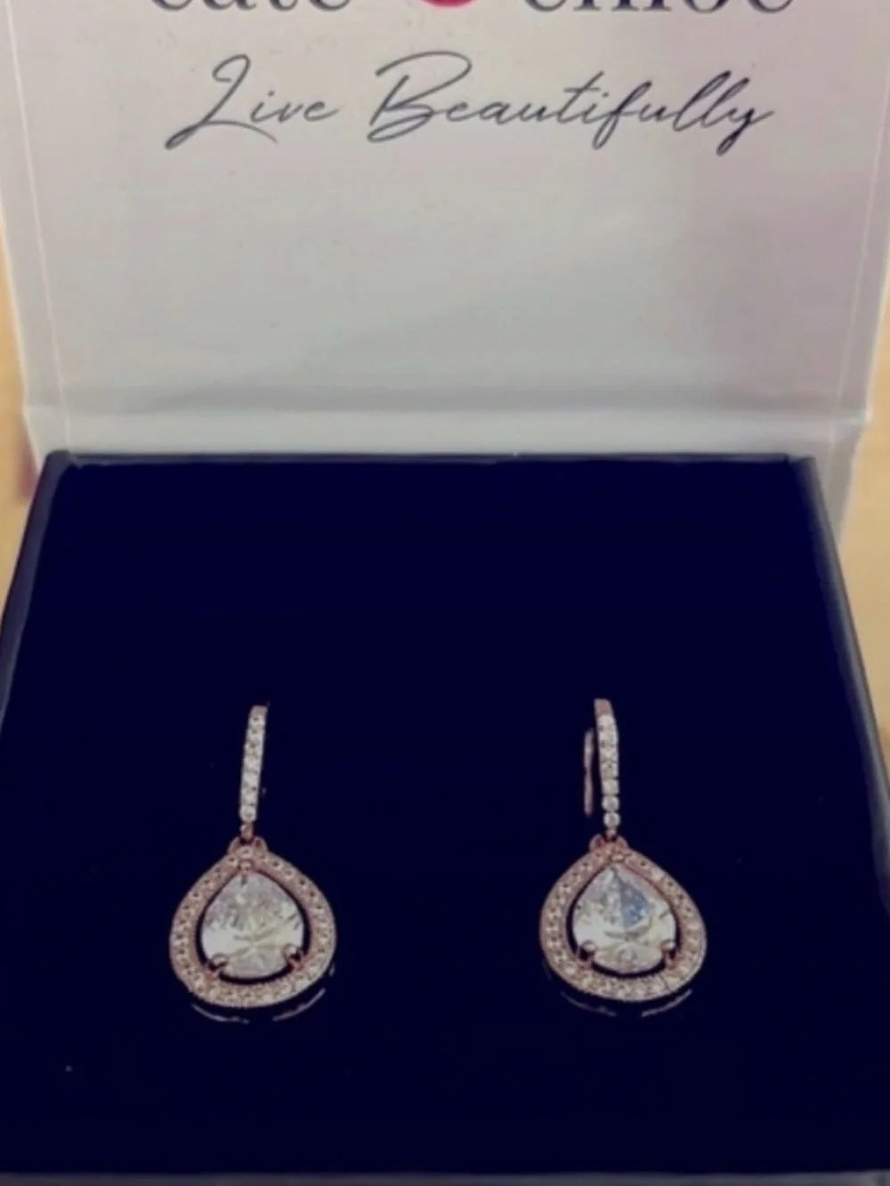 Cate & Chloe 18k Rose Gold Plated Delicate Teardrop Crystal Earrings NEW!